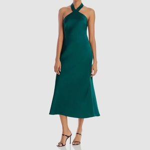 NWOT ✨Aidan Mattox Women's Green Sleeveless Halter-Neck Midi A-Line Dress Size 0